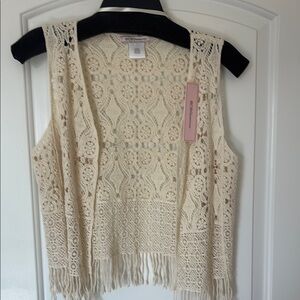 Cream Crochet Fringe Vest